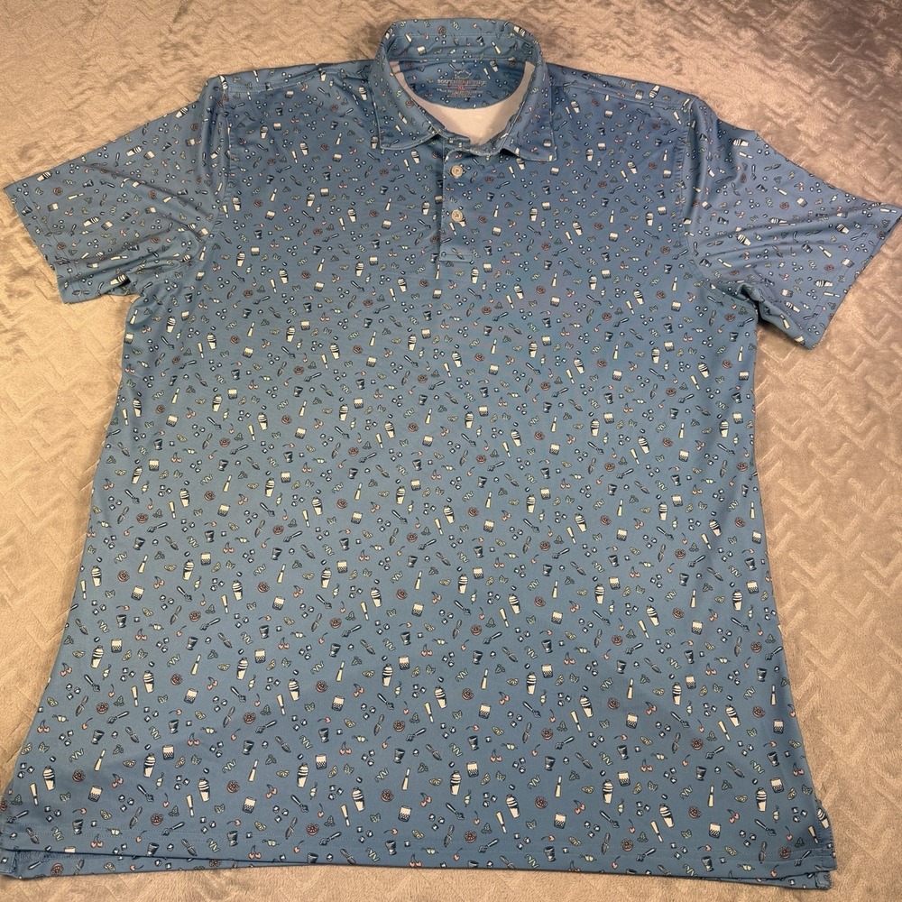 Southern Tide Men Driver XL Performance Golf Polo Shirt Blue Cocktail Drink Fun